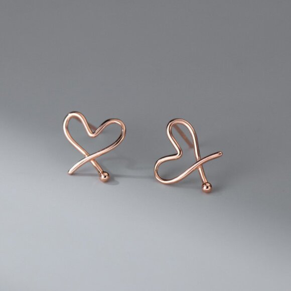 Sterling Silver Heart Earrings | Classic Minimal Unique Heart Anniversary Gifts - Picture 3 of 5